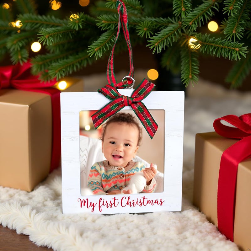 Kate & Milo My First Christmas Photo Ornament, Babys First Christmas Tree Ornament, Newborn Photo Holiday Keepsake, New and Expecting Parents Gift, Rustic - Image 3